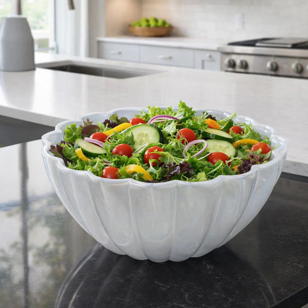 Resin White Pearl Fluted Salad Bowl