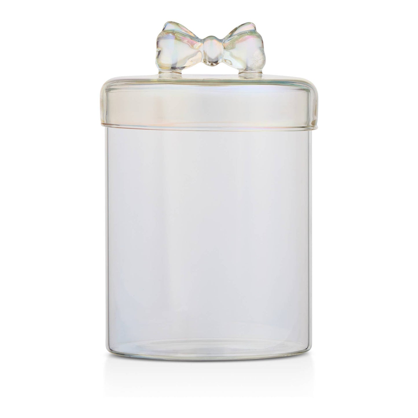 Glass Canister with Glass Bow Lid - Clear Iridescent