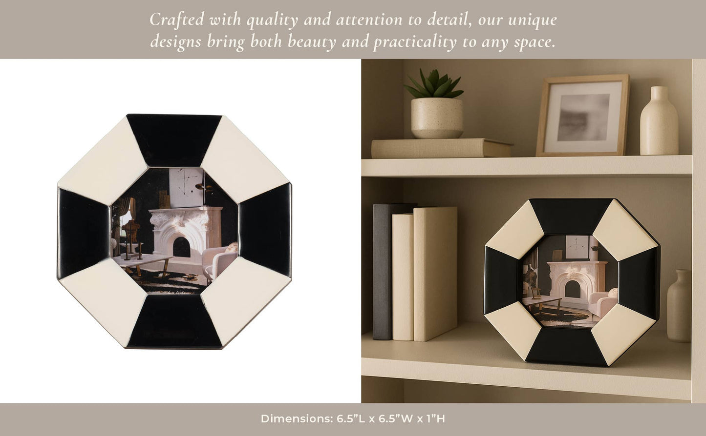 Photo Frame - Black/White Resin Contemporary Octagon