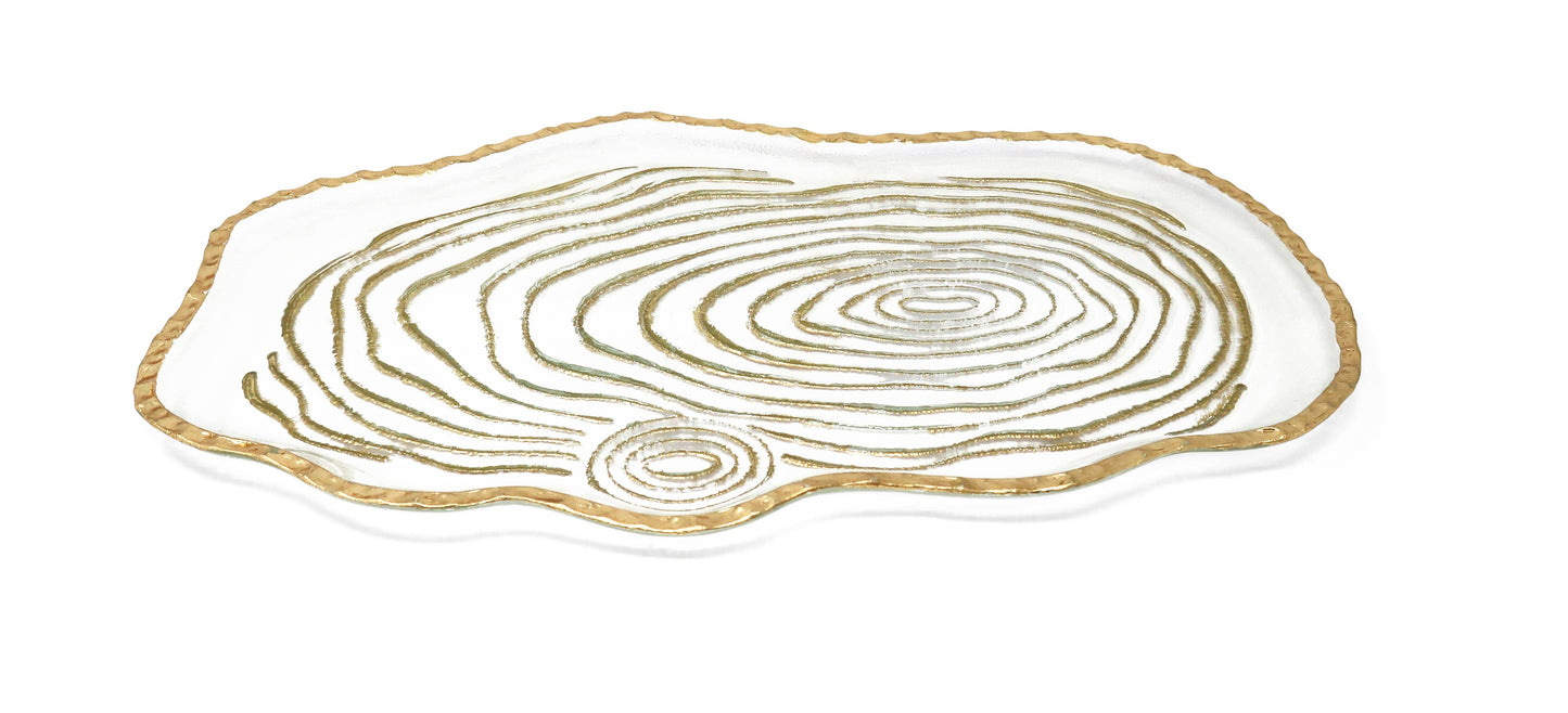 Glass Oval Tray Gold Grained