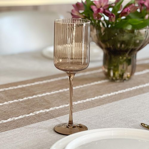 Amber Ribbed Wine Stem Glasses