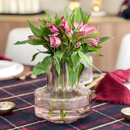 Amber Ribbed Short Glass Vase