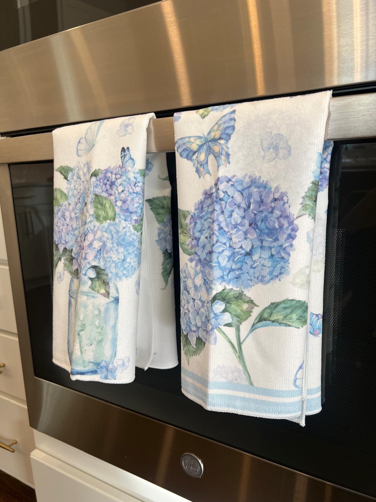 Kitchen Dishtowel Set, Blue Hydrangea