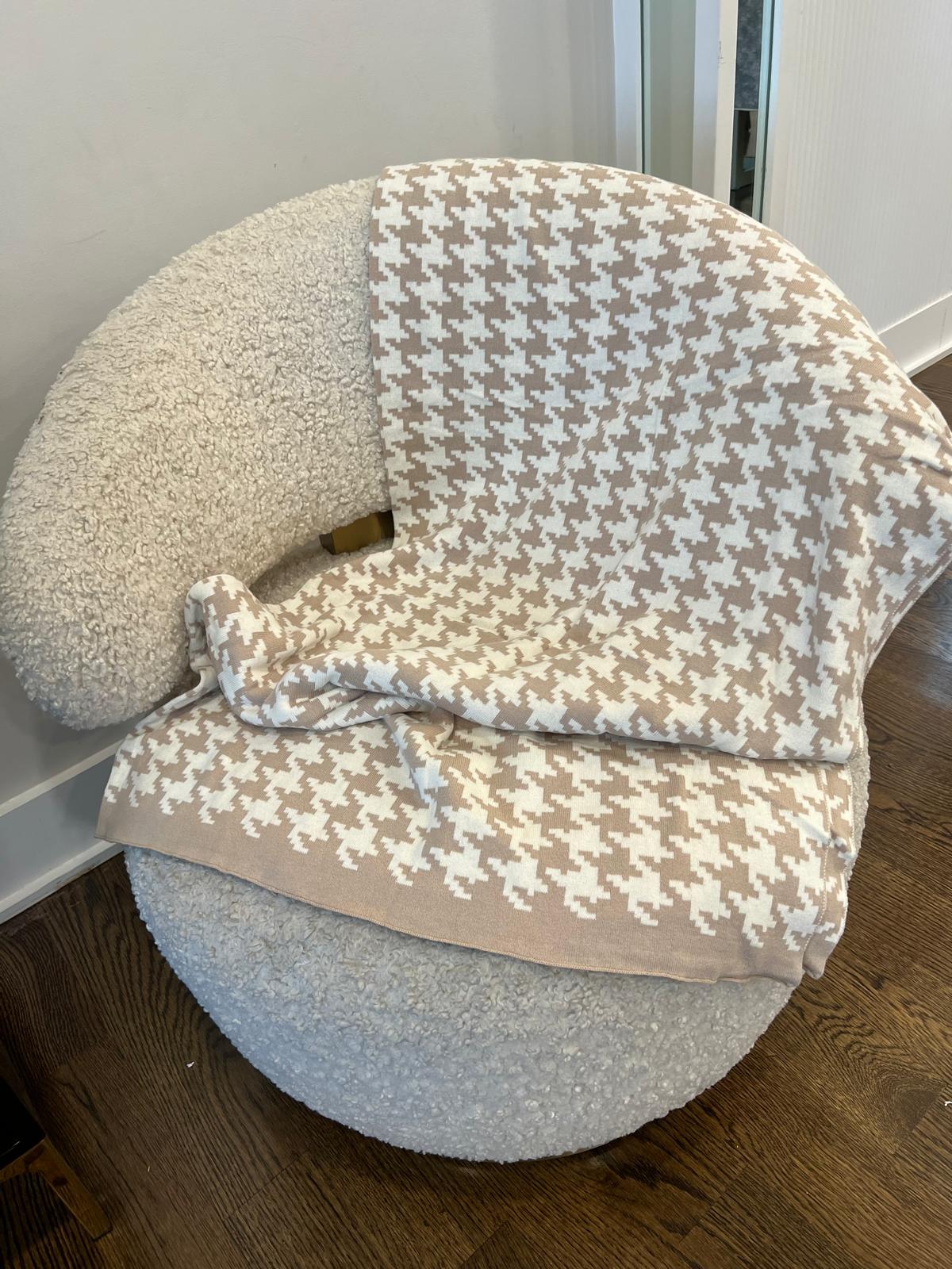 Houndstooth Knitted Blanket Throw, Champagne