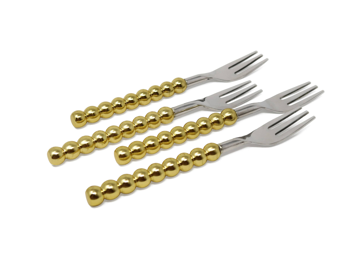 Gold Beaded Handles Dessert Spoons/Forks