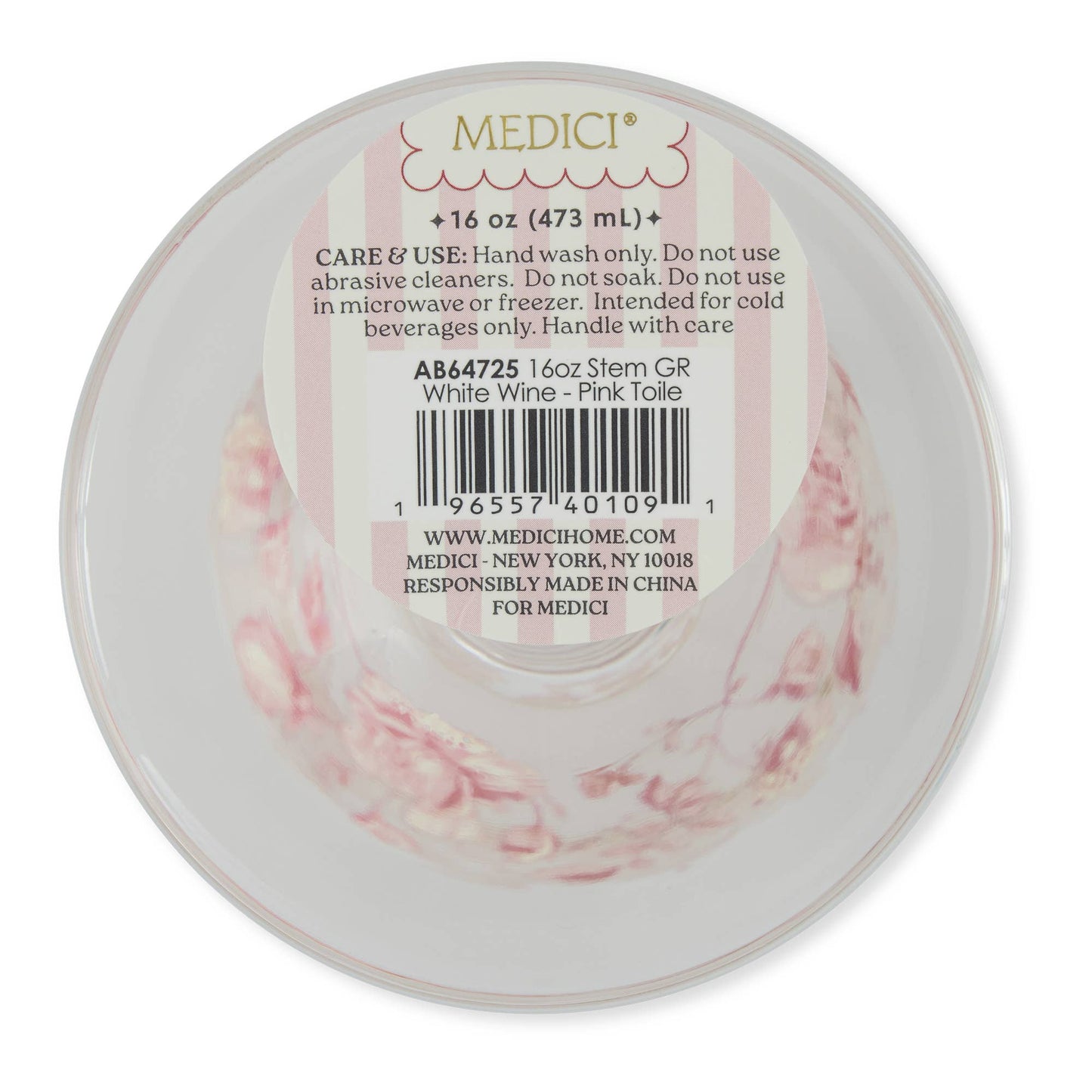 White Wine Glass - Pink Toile