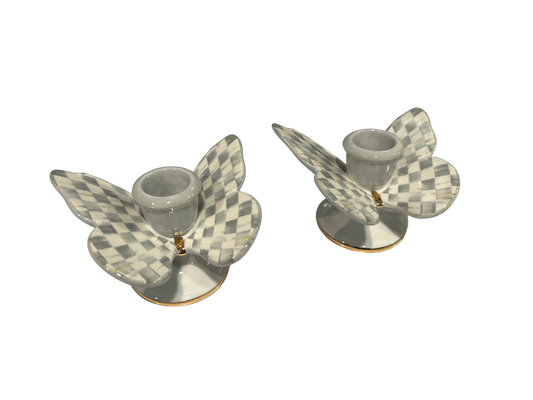 Sterling Check Butterfly Candle Holders, Set of 2