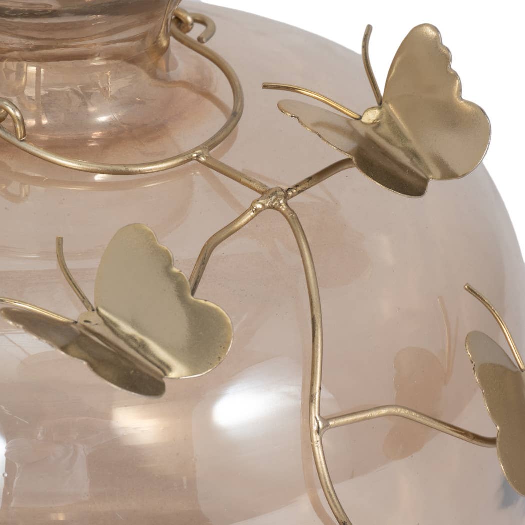 Gold Glass Modern Round Vase with Butterfly Garland