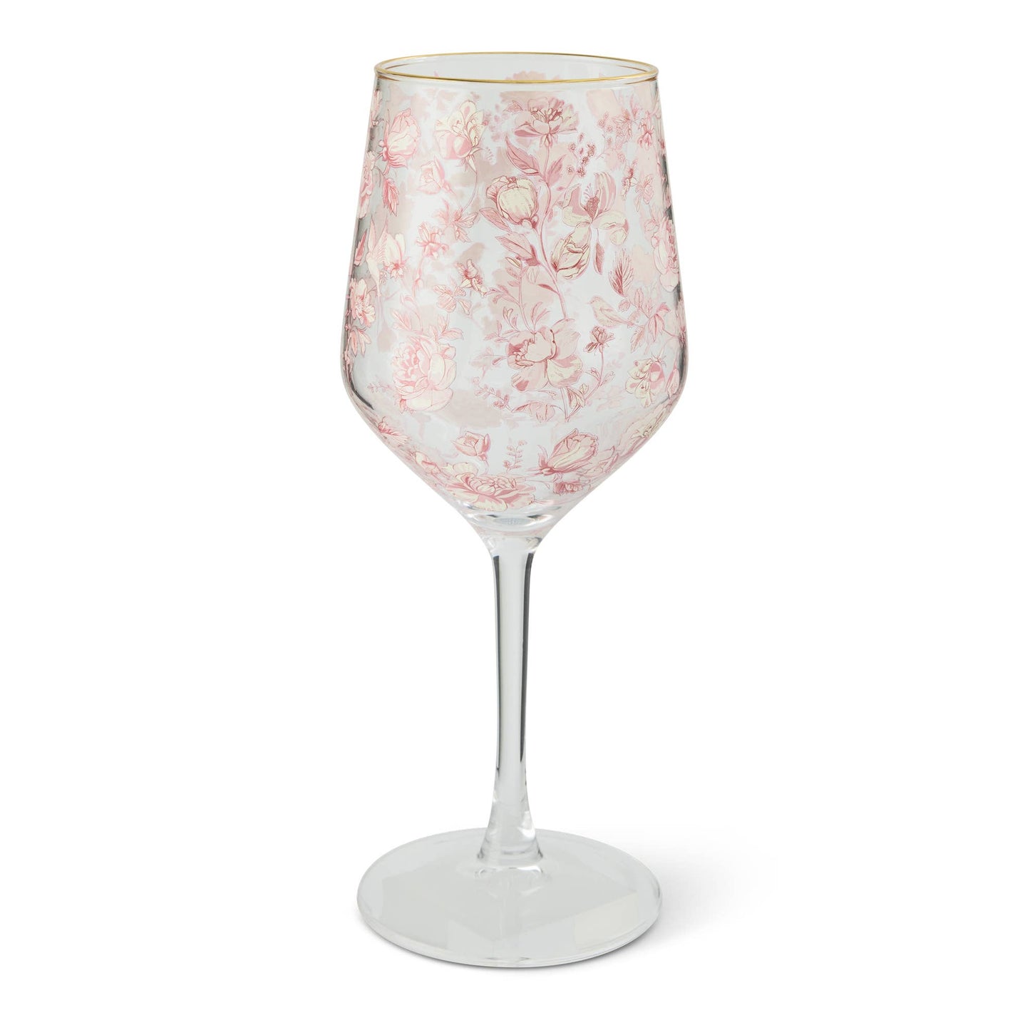 White Wine Glass - Pink Toile
