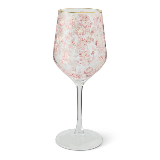 White Wine Glass - Pink Toile
