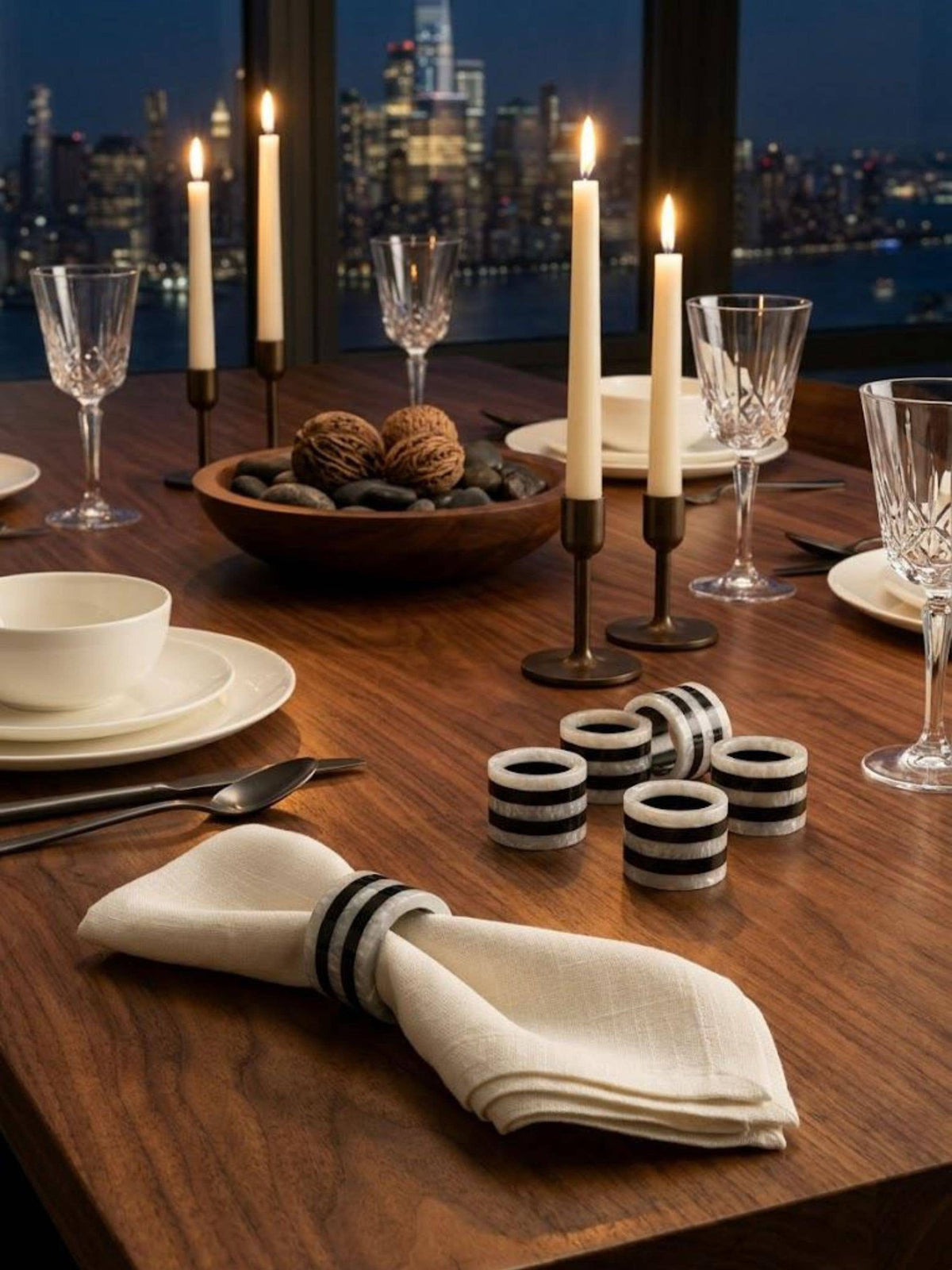 Panama Striped Resin Napkin Rings – Set of 6