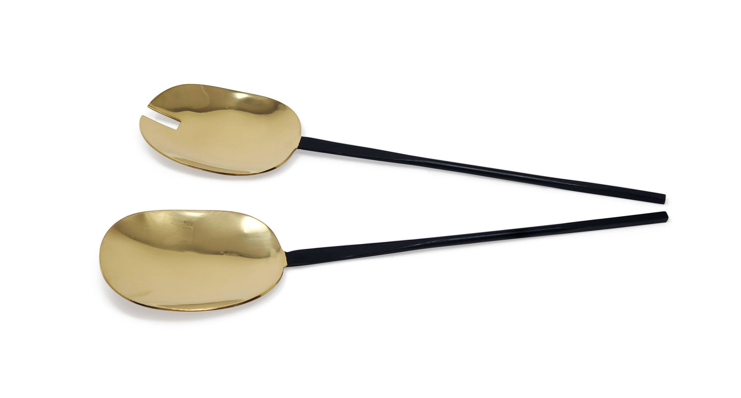 Salad Servers Gold With Black Handles