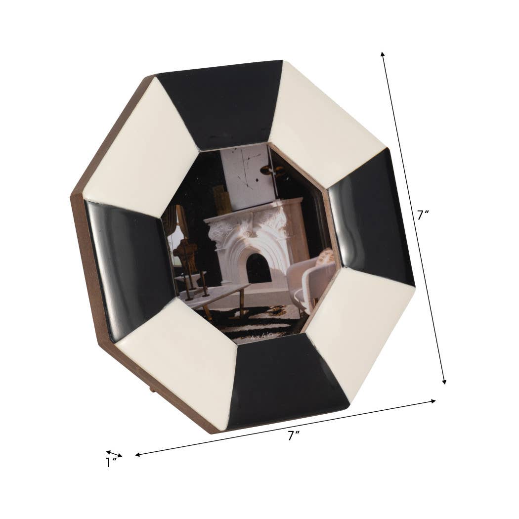 Photo Frame - Black/White Resin Contemporary Octagon