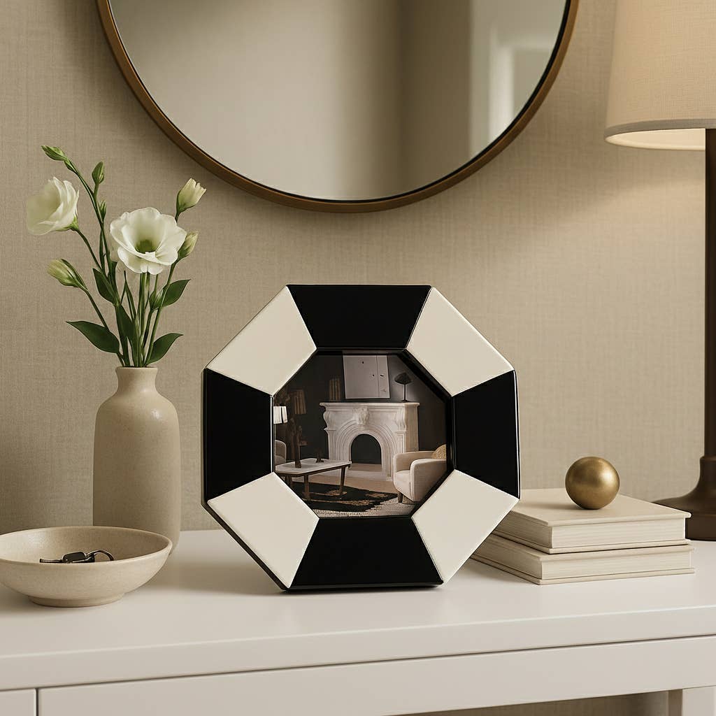 Photo Frame - Black/White Resin Contemporary Octagon