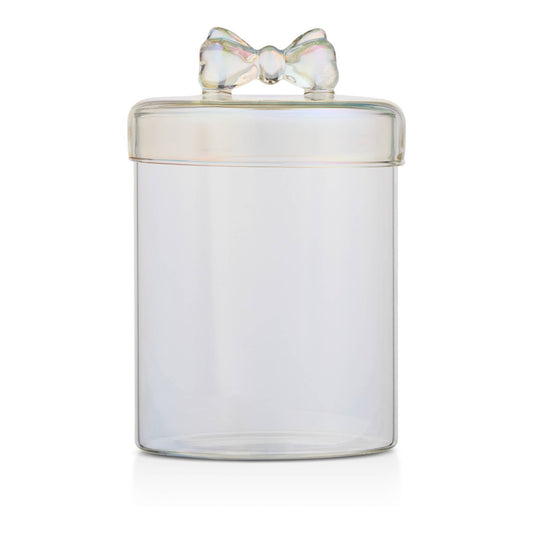 Glass Canister with Glass Bow Lid - Clear Iridescent