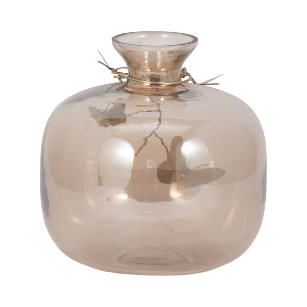 Gold Glass Modern Round Vase with Butterfly Garland