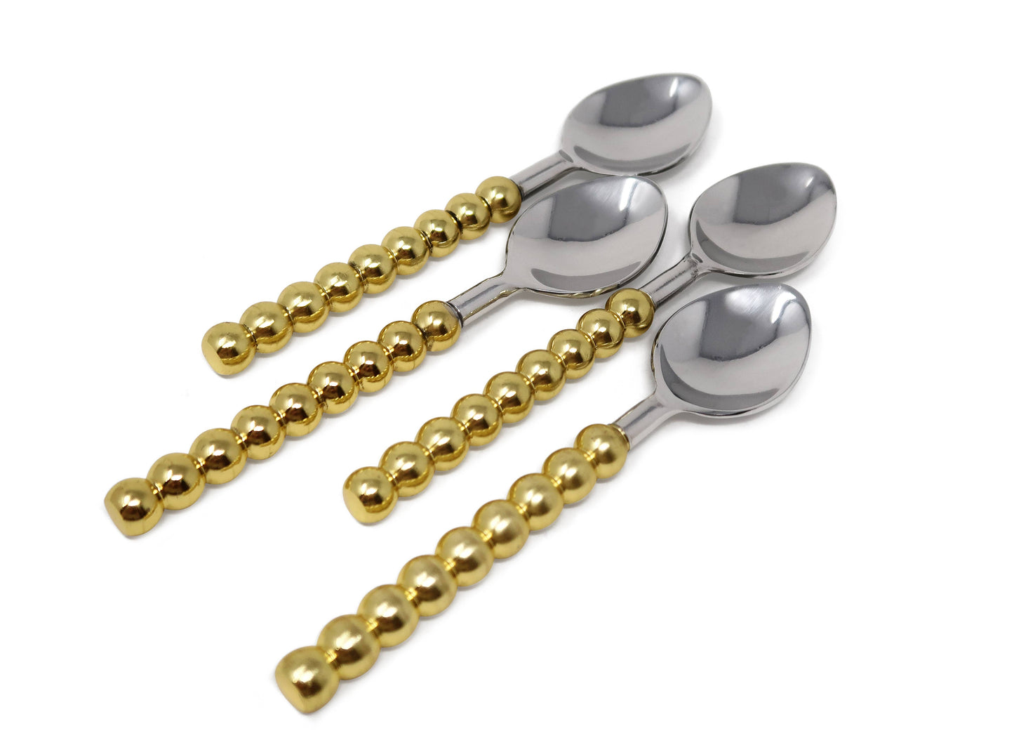 Gold Beaded Handles Dessert Spoons/Forks