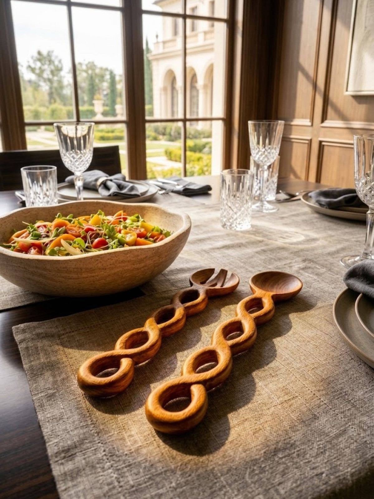 Valencia Carved Wood Salad Servers — Set of 2