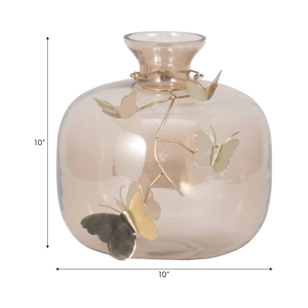 Gold Glass Modern Round Vase with Butterfly Garland