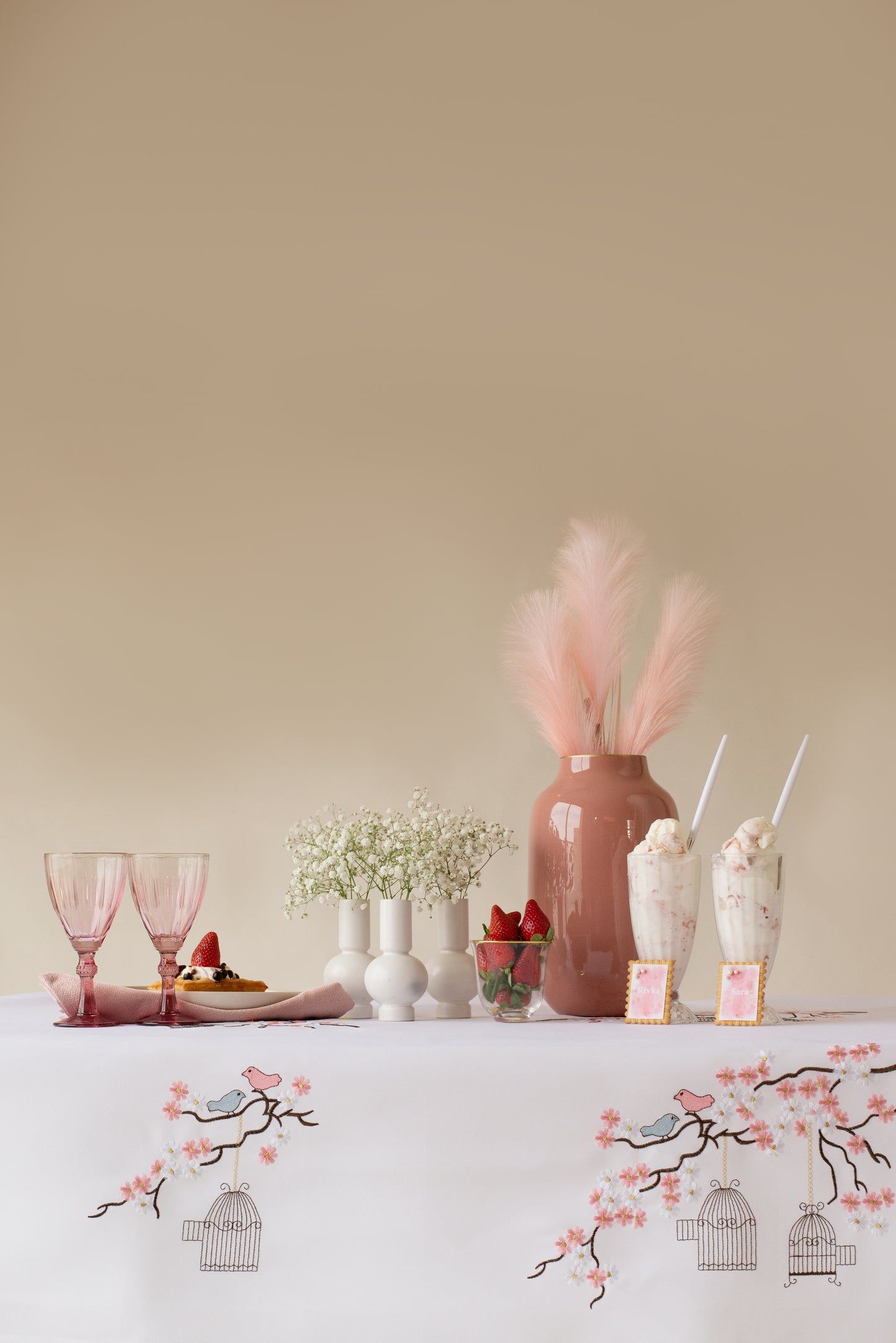 Bird Cages White Tablecloth
