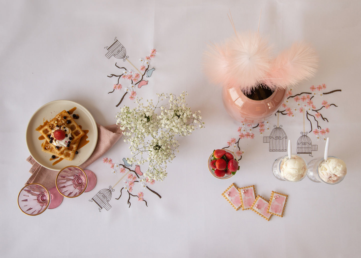Bird Cages White Tablecloth