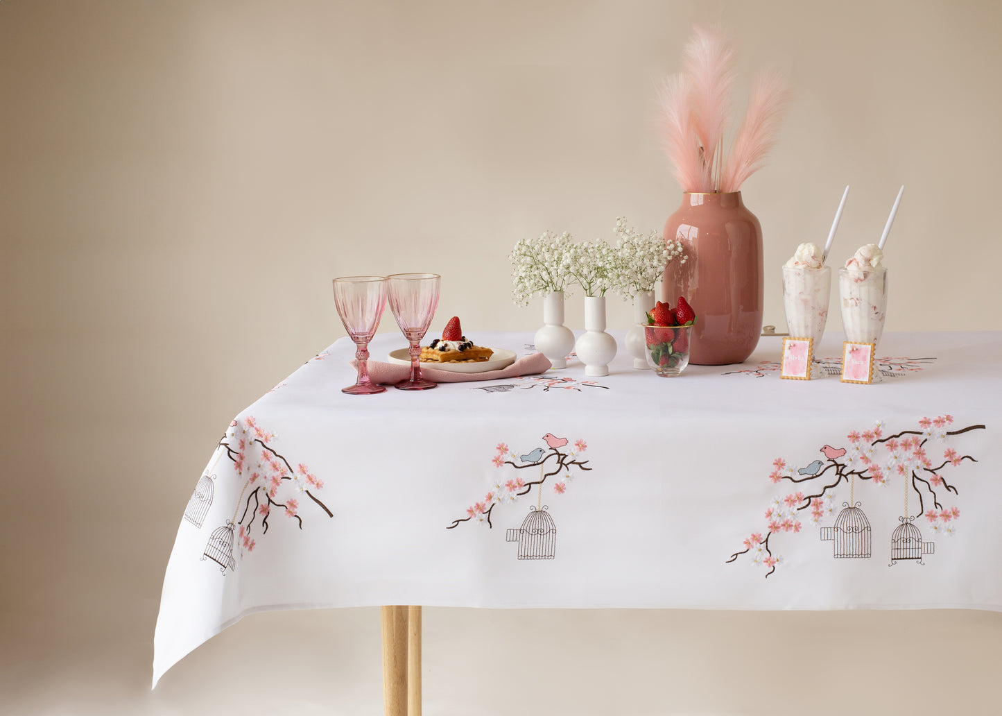 Bird Cages White Tablecloth