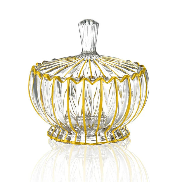 Gold Stained Glass Fluted Dish with Lid