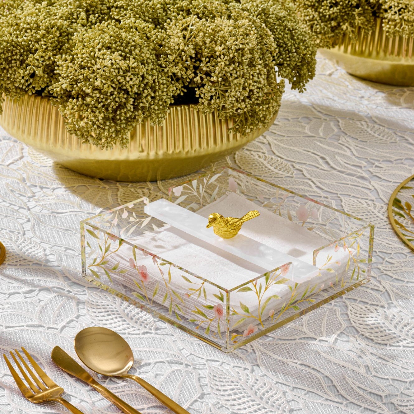 Square Floral Bird Napkin Holder