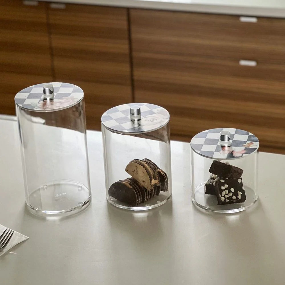 Lucite Cookie Jars with Black Chic Checkered Lids