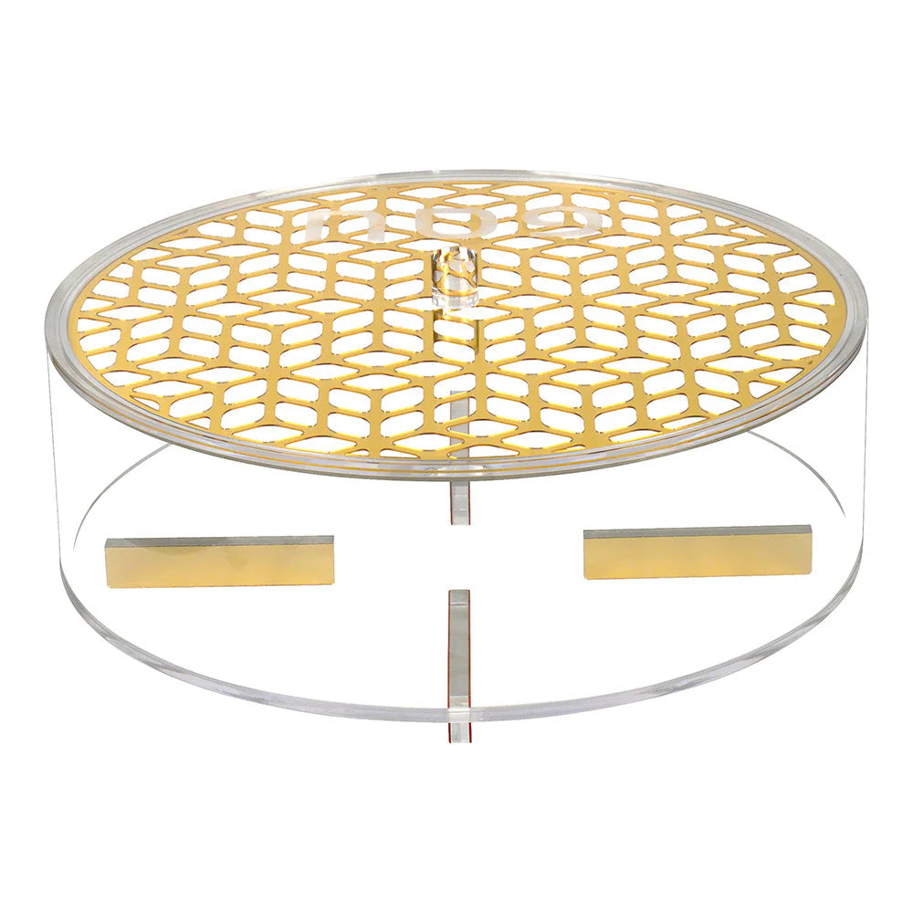 Gold Lucite Laser Cut Round Matzah Box