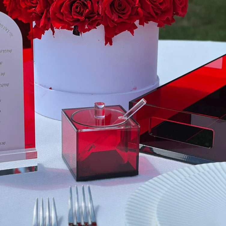 Colored Lucite Honey Dish - Red