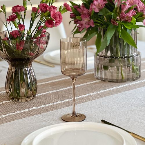 Amber Ribbed Wine Stem Glasses