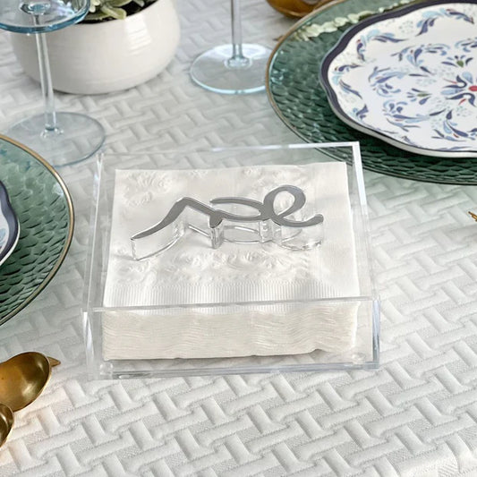 Napkin Holder With Shabbos Weight, Silver