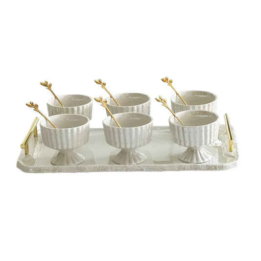 Porcelain Dessert Mugs with Coordinating Tray