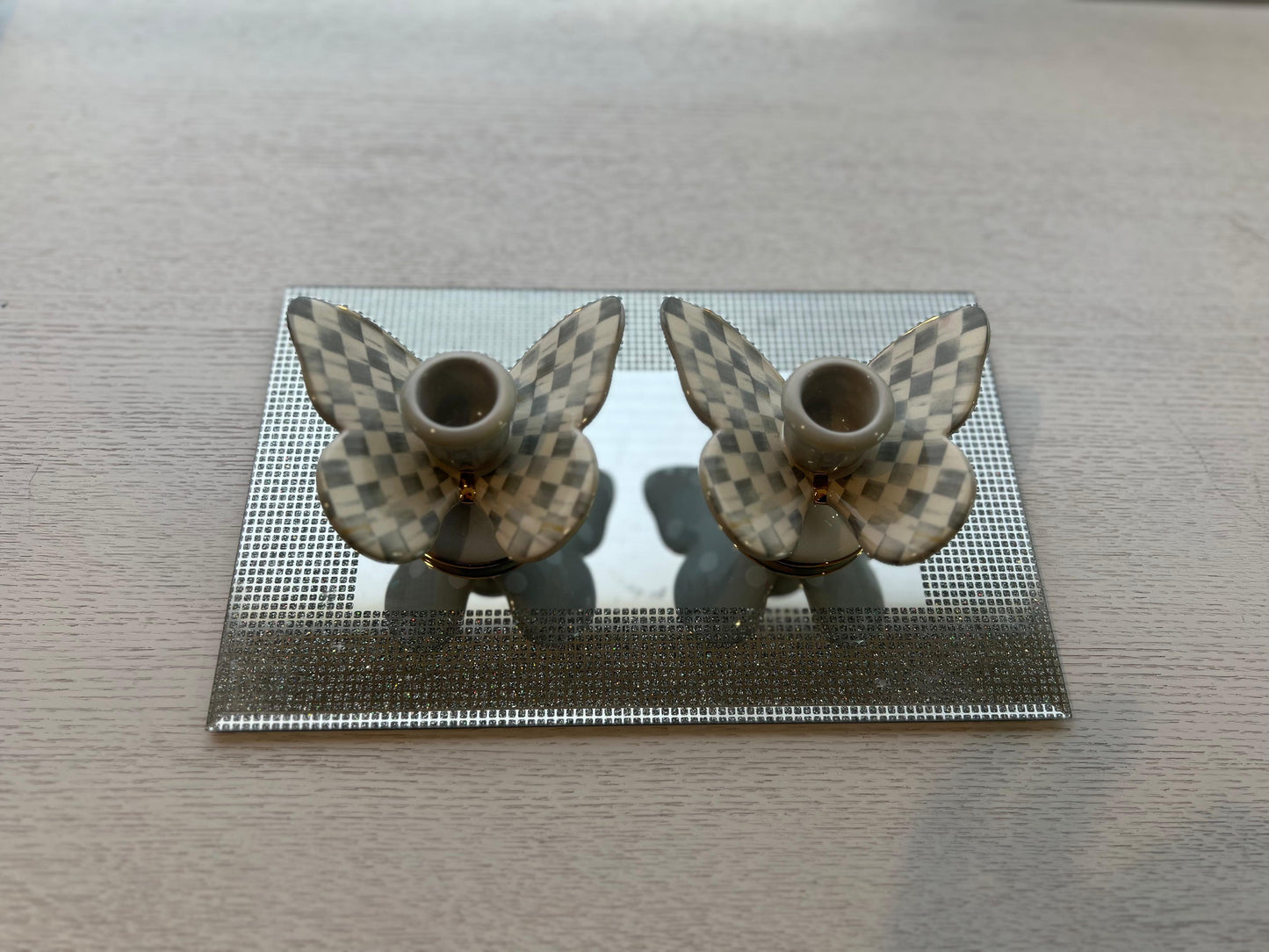 Sterling Check Butterfly Candle Holders, Set of 2