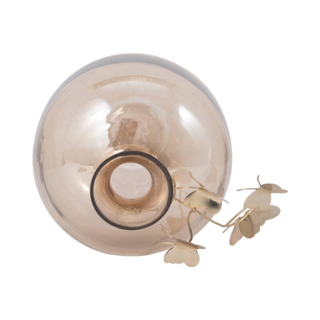 Gold Glass Modern Round Vase with Butterfly Garland