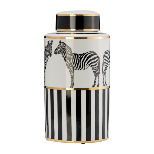 Ceramic Zebra Stripes Large Lidded Decorative Jar
