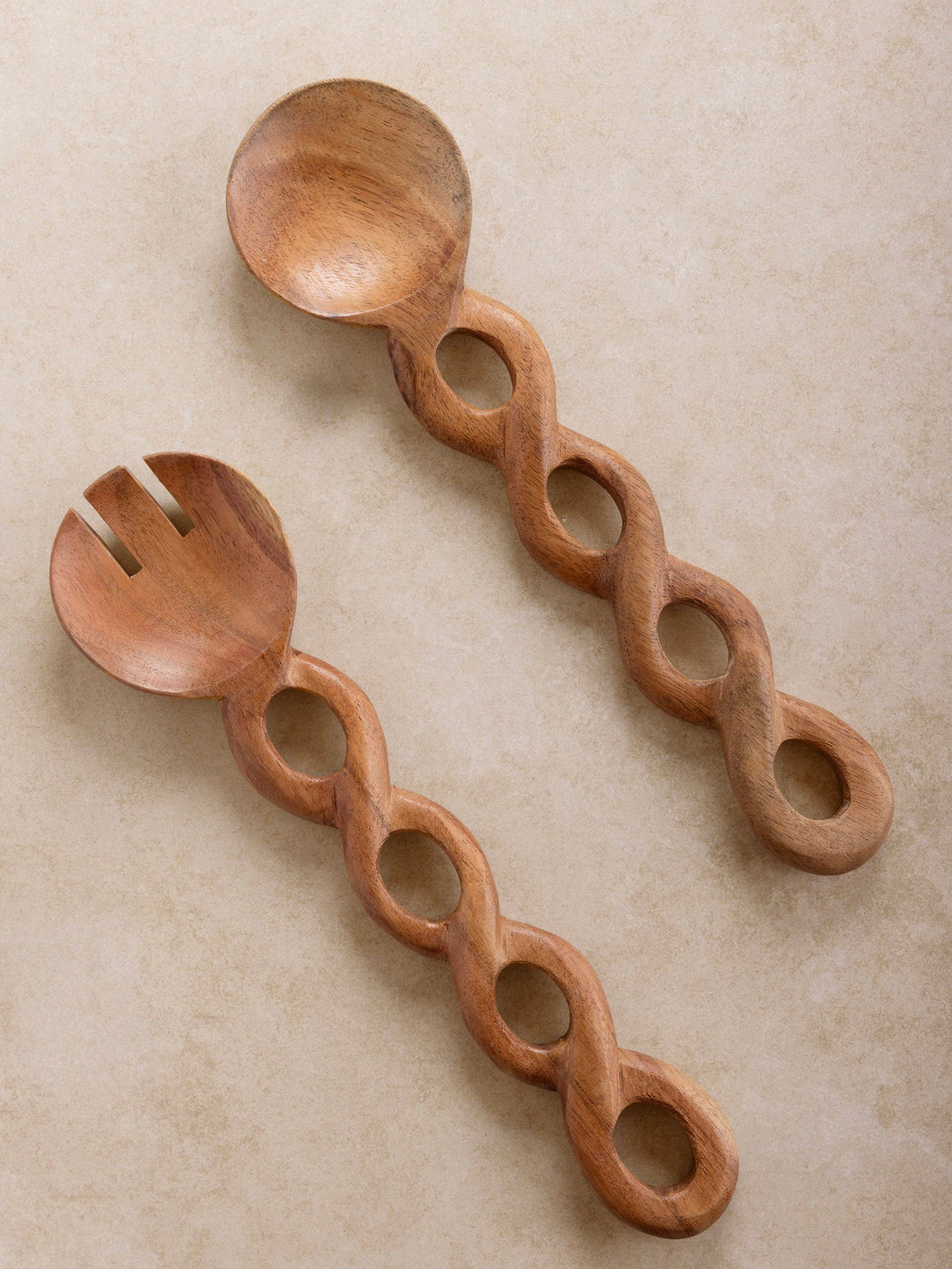 Valencia Carved Wood Salad Servers — Set of 2