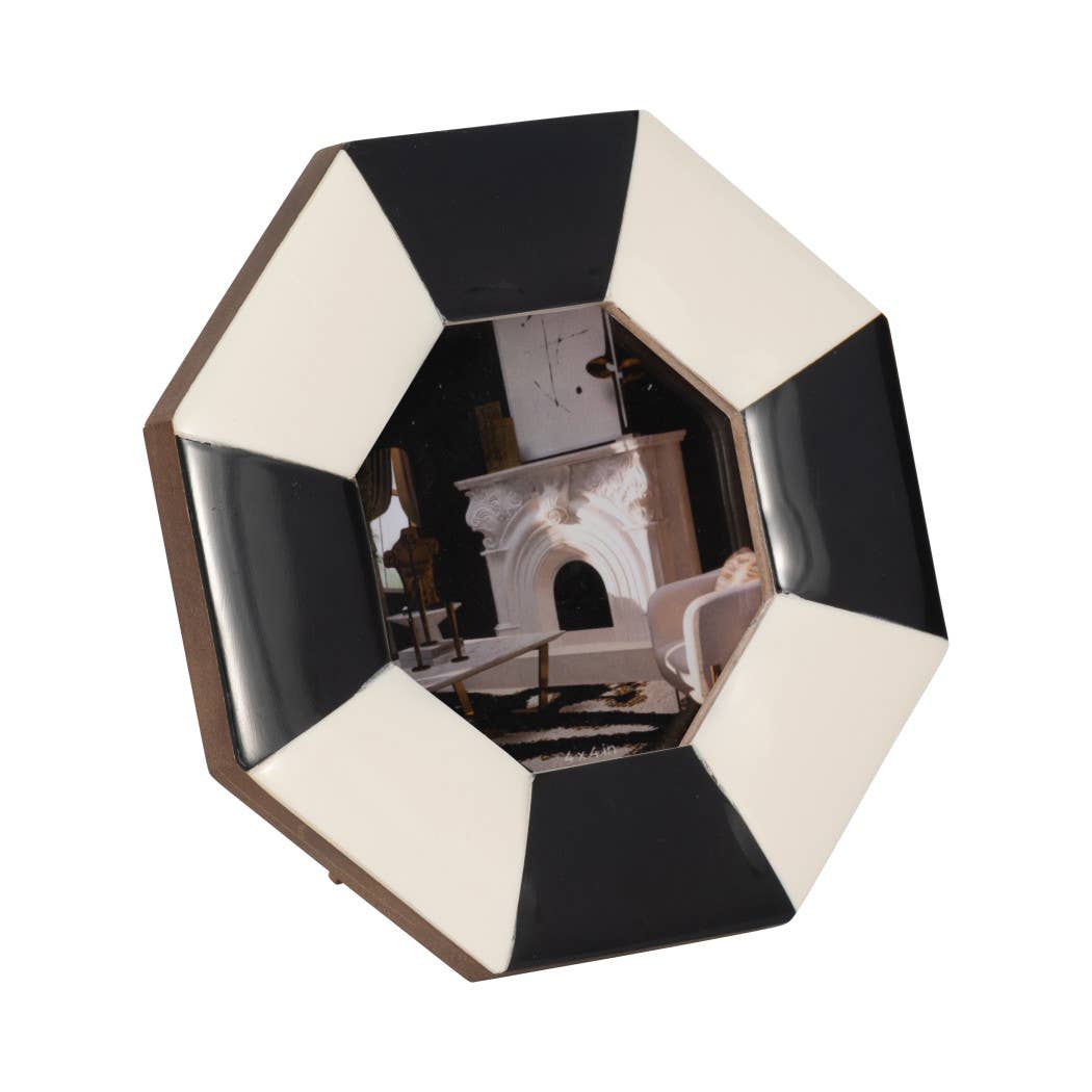 Photo Frame - Black/White Resin Contemporary Octagon
