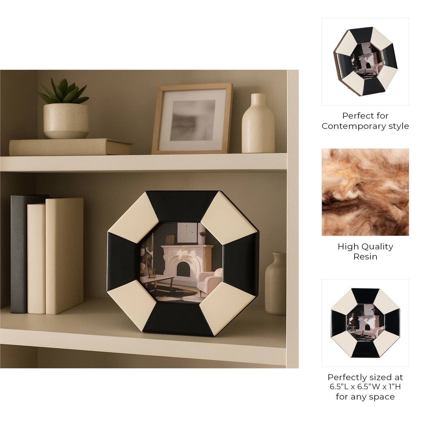 Photo Frame - Black/White Resin Contemporary Octagon