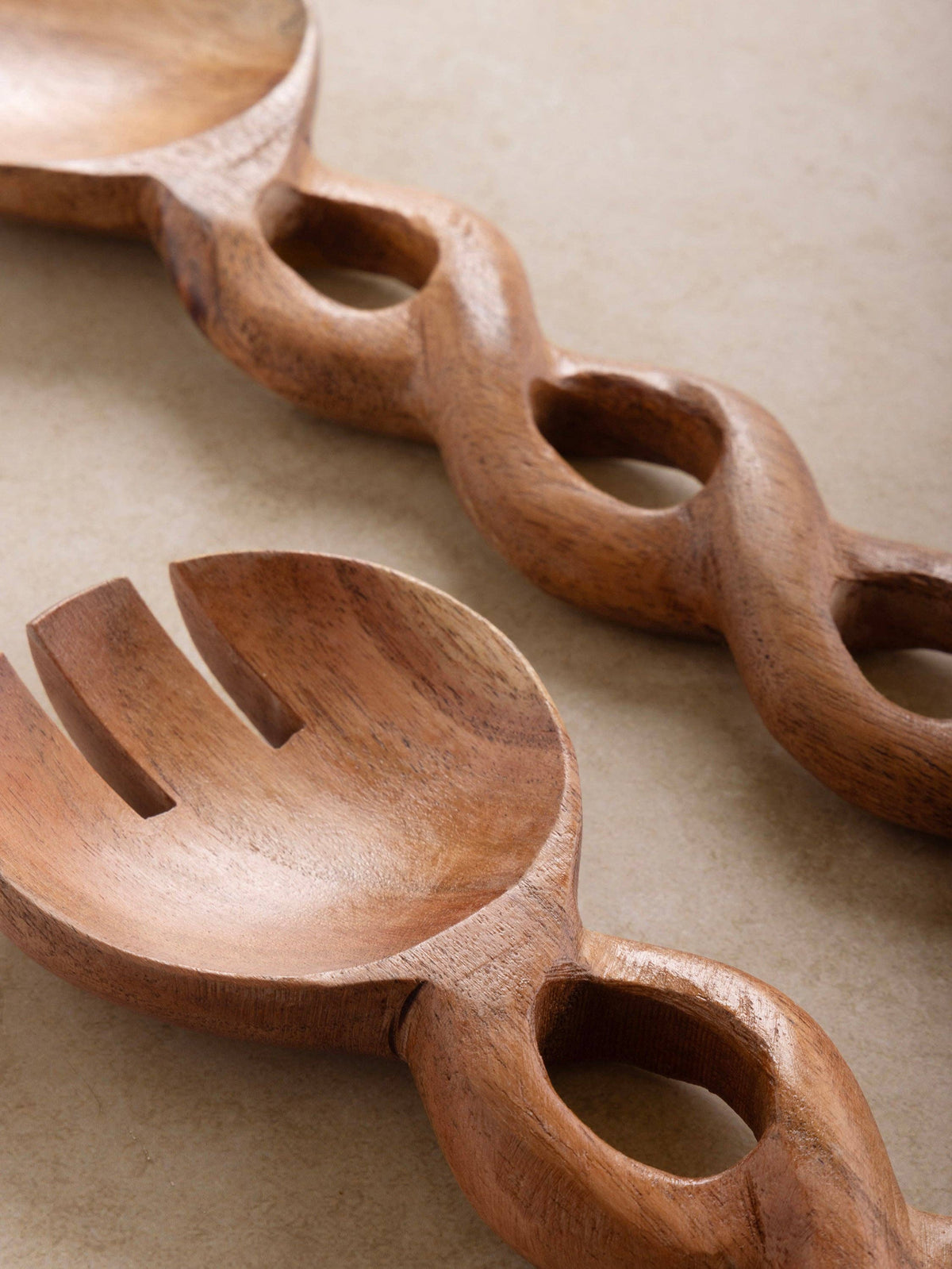 Valencia Carved Wood Salad Servers — Set of 2
