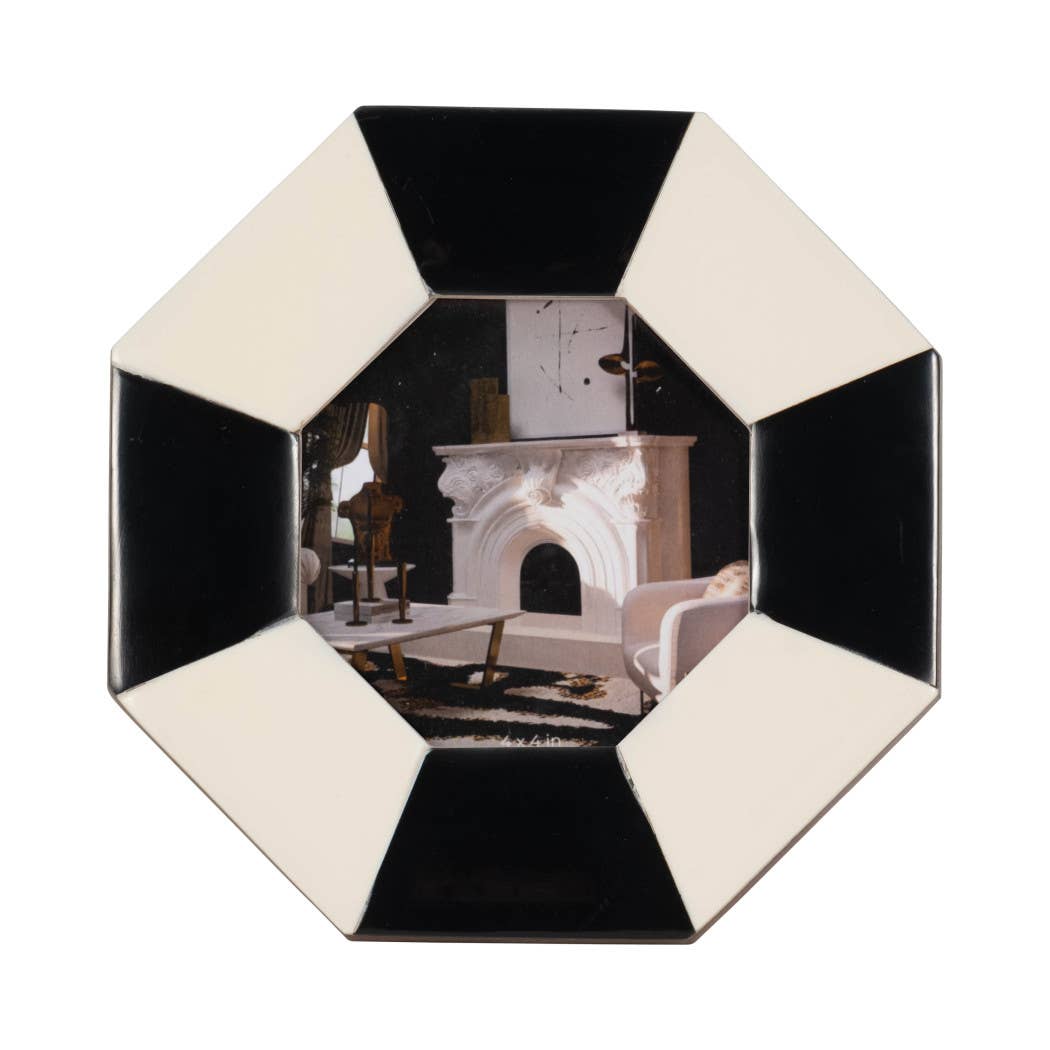 Photo Frame - Black/White Resin Contemporary Octagon