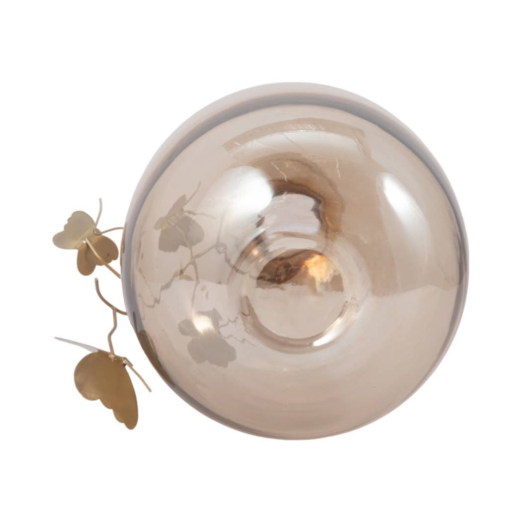 Gold Glass Modern Round Vase with Butterfly Garland