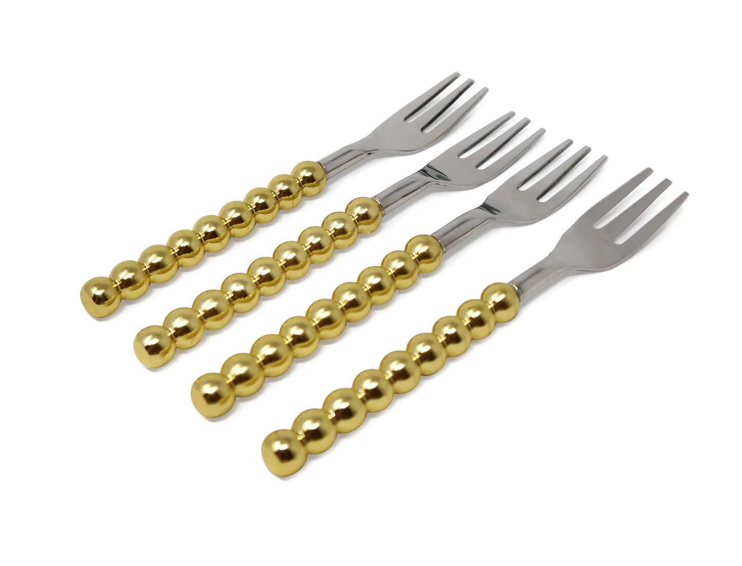 Gold Beaded Handles Dessert Spoons/Forks