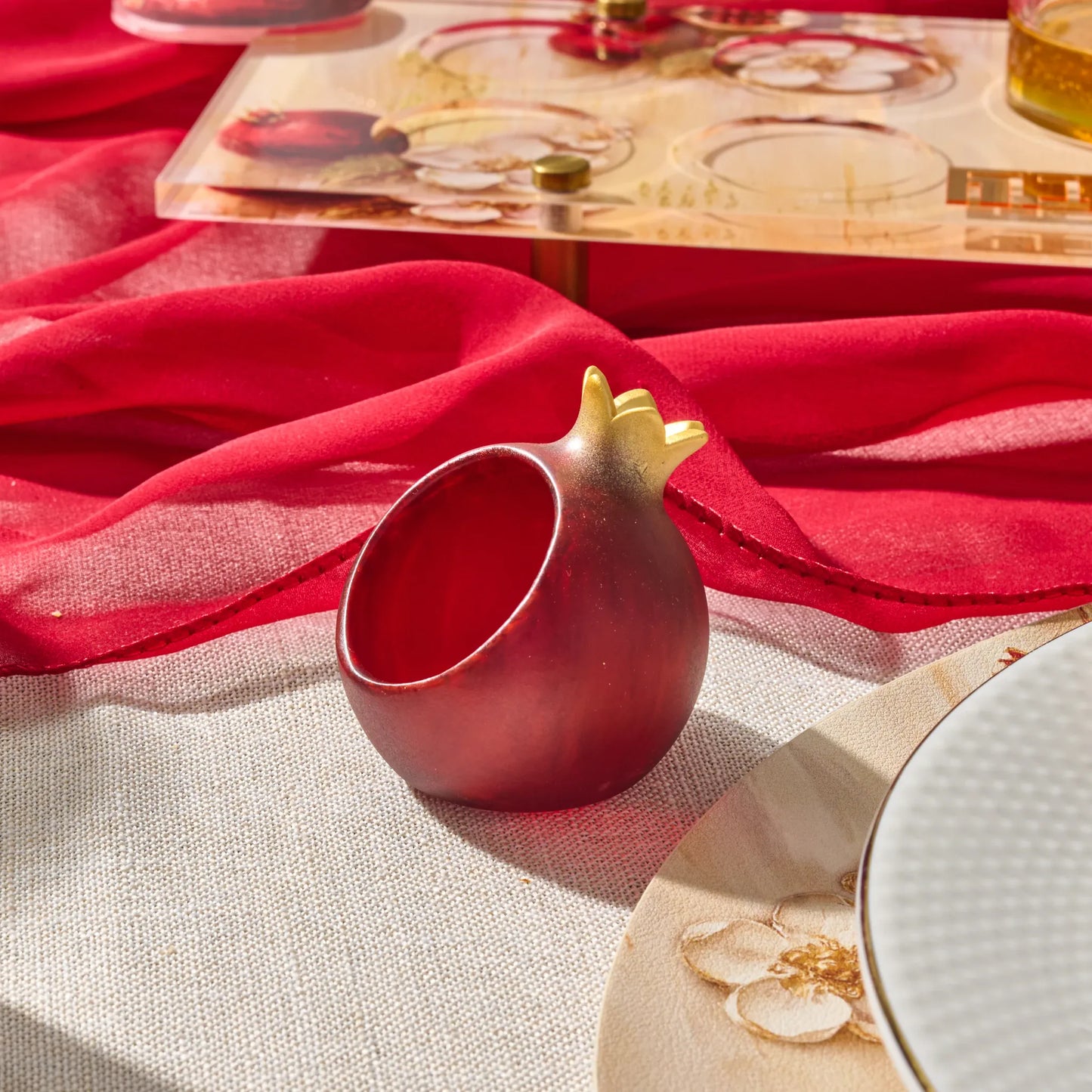 Resin Pomegranate Personal Honey Dish Set